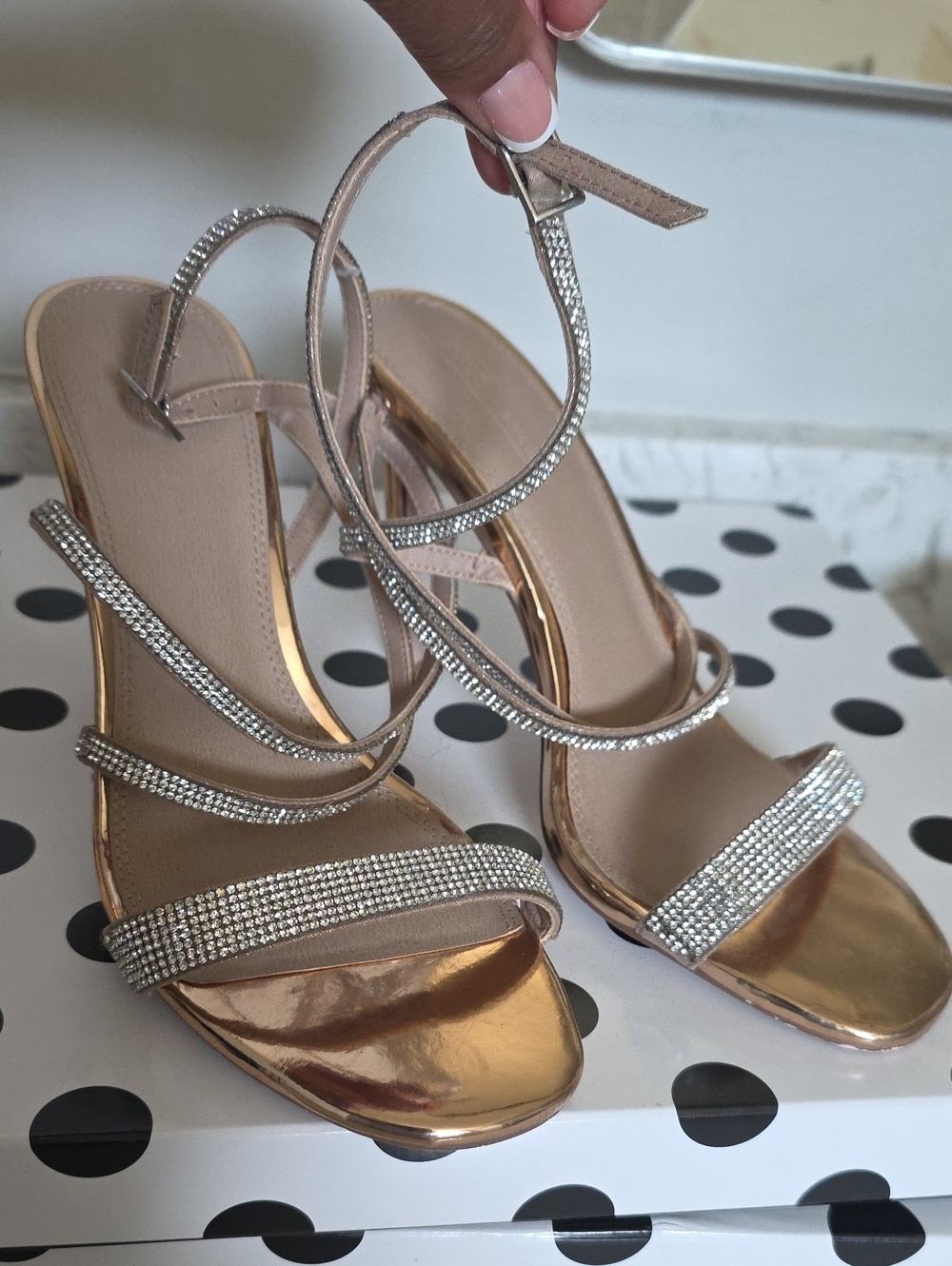 ASOS Rose Gold Rhinestone Strappy High Heels
